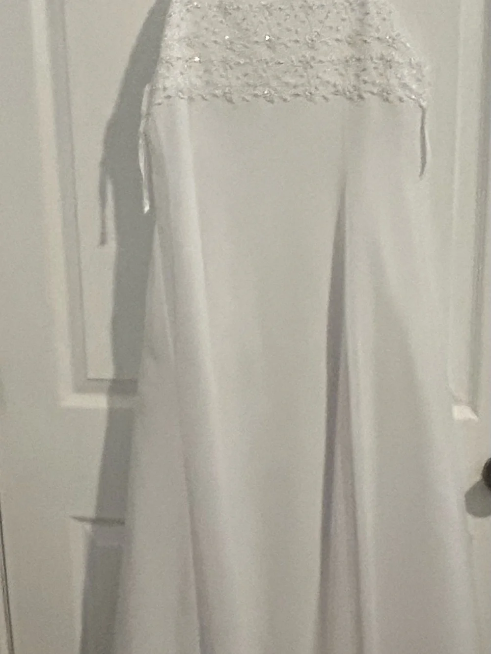 David's Bridal White Beaded A-Line Flower Girl Gown